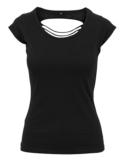 Hinten offenes Damen-T-Shirt mit angeschnittenen Ärmeln