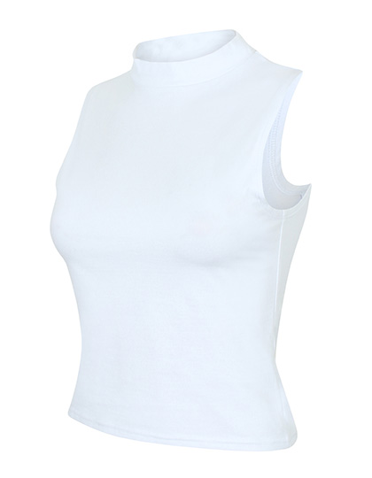 Taillenlanges Damen-Top mit breiten Trägern und Trichterkragen