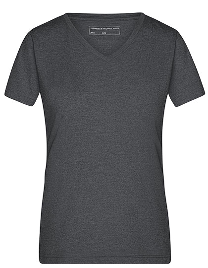 Meliertes schmal geschnittenes Damen T-Shirt mit V-Ausschnitt