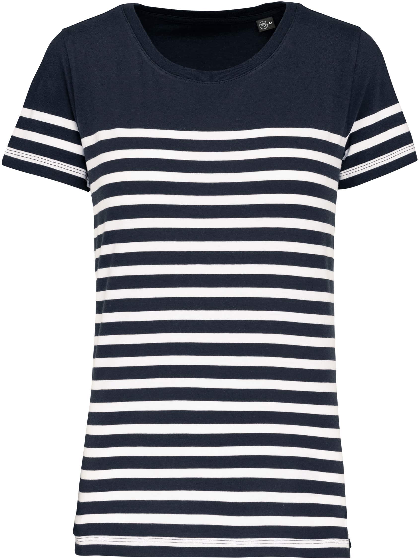 T-Shirt im Marine-Stil mit Rundhalsausschnitt Bio Damen