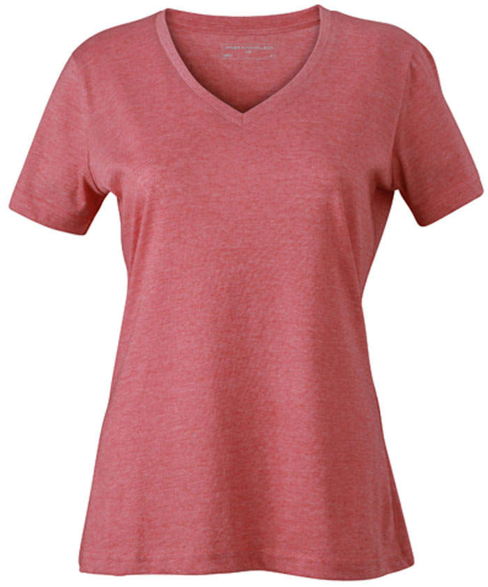 Meliertes schmal geschnittenes Damen T-Shirt mit V-Ausschnitt