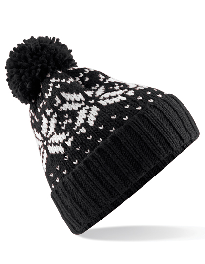 Bommelmütze im klassischen Fair-Isle-Strickmuster