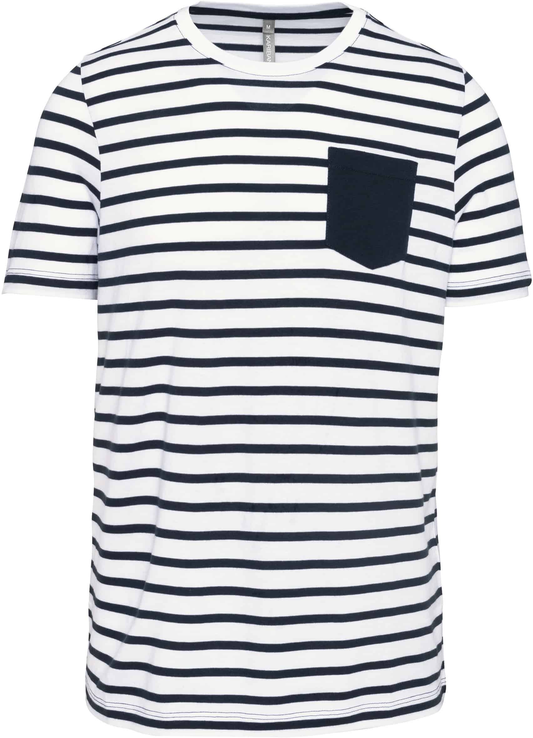 Gestreiftes Kurzarm-T-Shirt im Marine-Stil mit Tasche