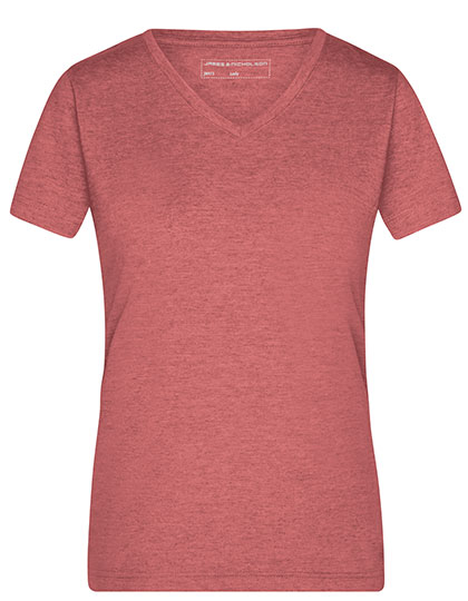 Meliertes schmal geschnittenes Damen T-Shirt mit V-Ausschnitt