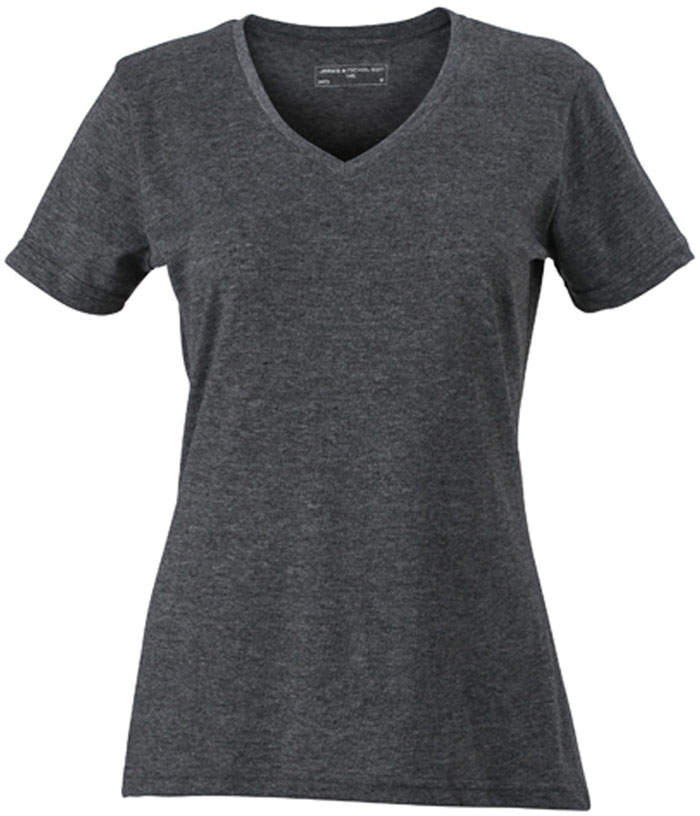 Meliertes schmal geschnittenes Damen T-Shirt mit V-Ausschnitt