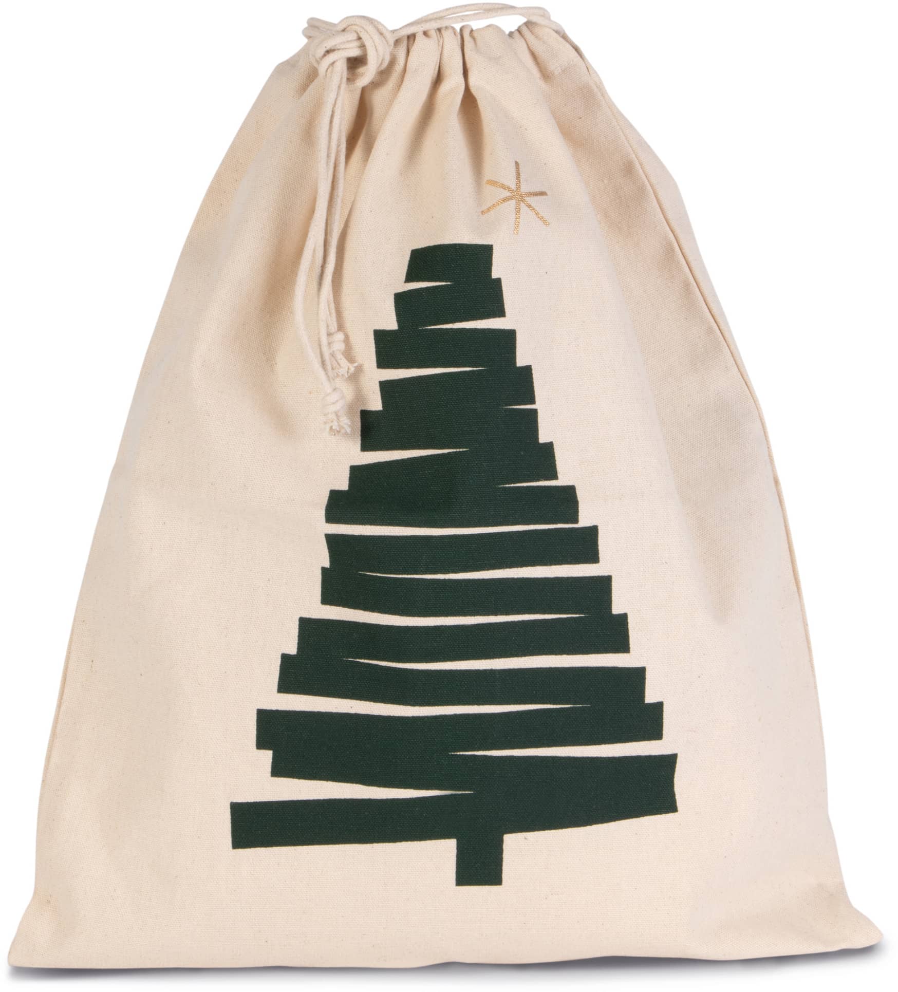 Baumwolltasche mit Kordelzug und Tannenbaummotiv - Natural