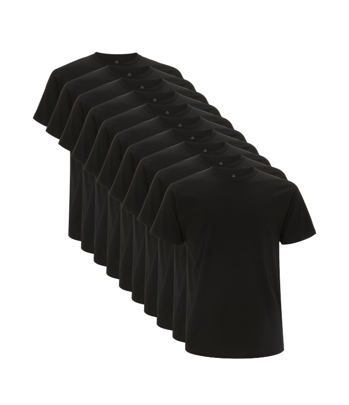 10er Pack - Leichtes Unisex-T-Shirt aus Bio-Baumwolle in schwarz