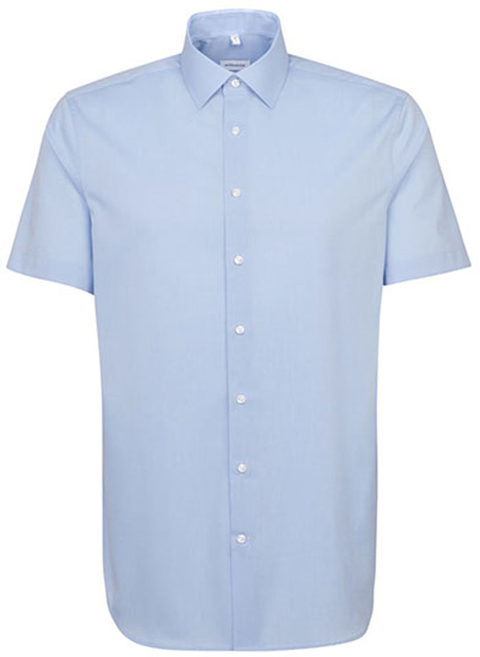 Bügelfreies tailliertes Kurzarm-Herrenhemd mit Kentkragen und Brusttasche