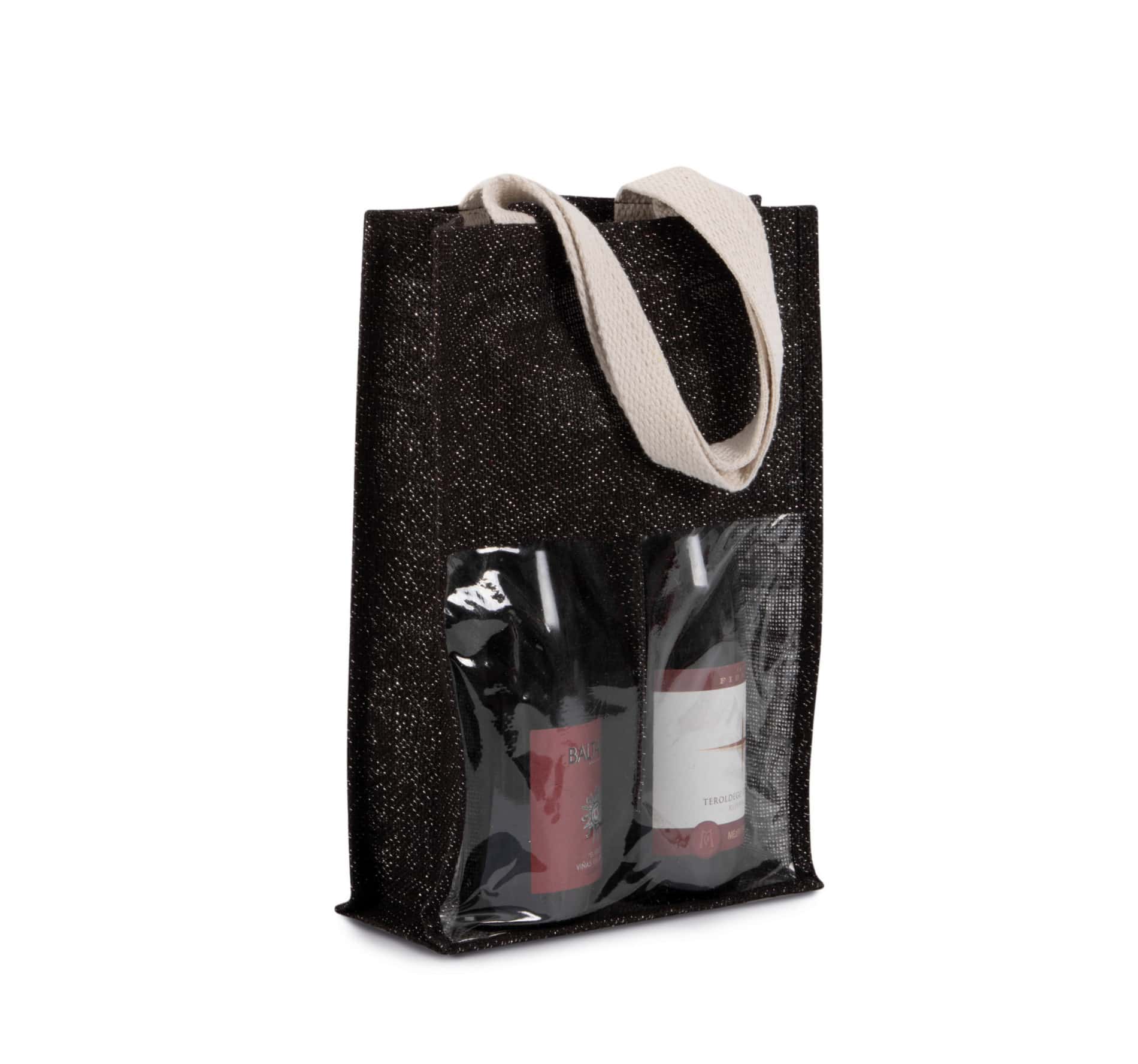 Jute-Flaschenbeutel - Black/Silver - Cherry/Gold - 2 Flaschen