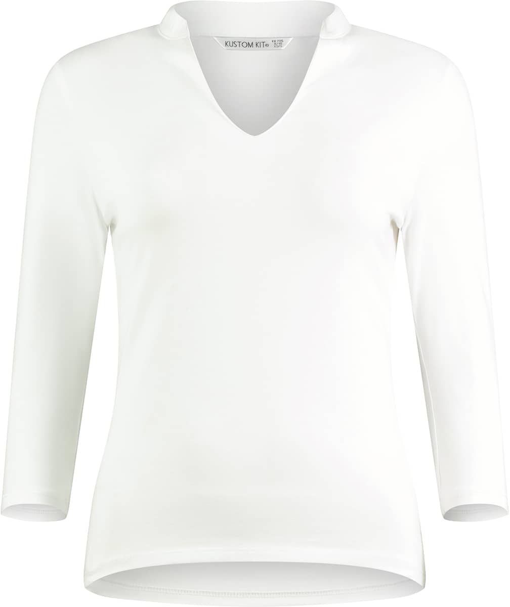 Regular Fit Mandarin Collar Top 3/4 Sleeve