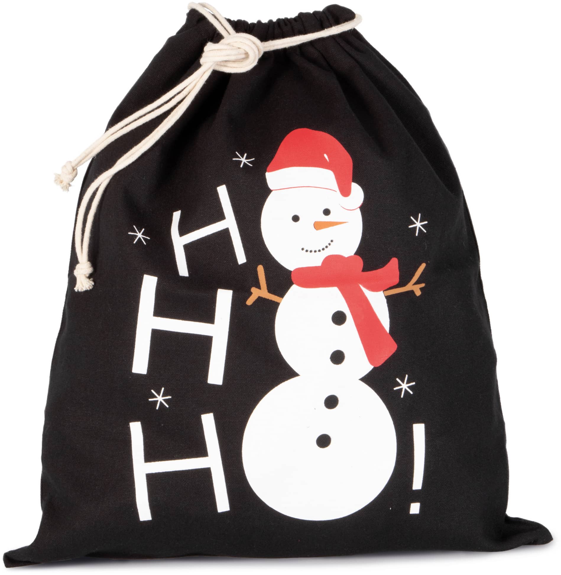 Baumwolltasche mit Kordelzug und Schneemannmotiv - Bunt