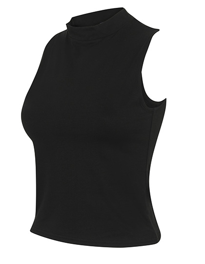 Taillenlanges Damen-Top mit breiten Trägern und Trichterkragen