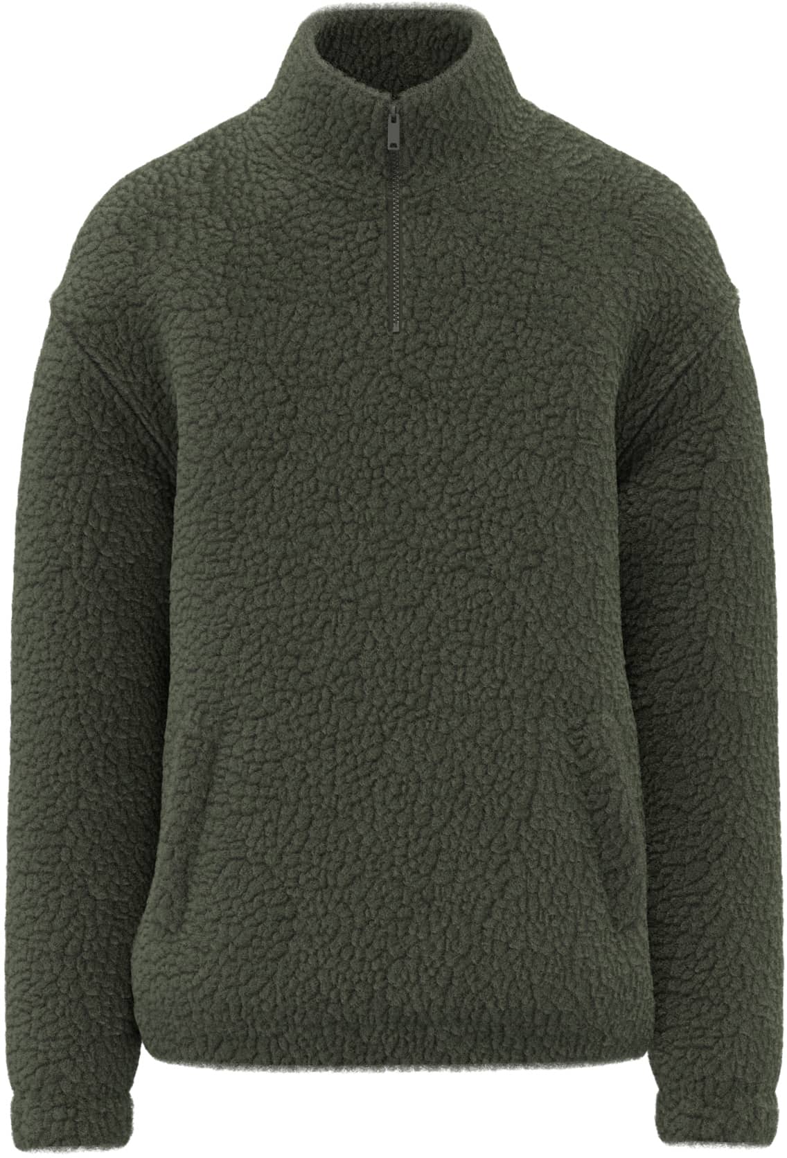 Unisex-Sweatshirt mit 1/4-Reißverschluss und überschnittenen Schultern aus Sherpa-Material
