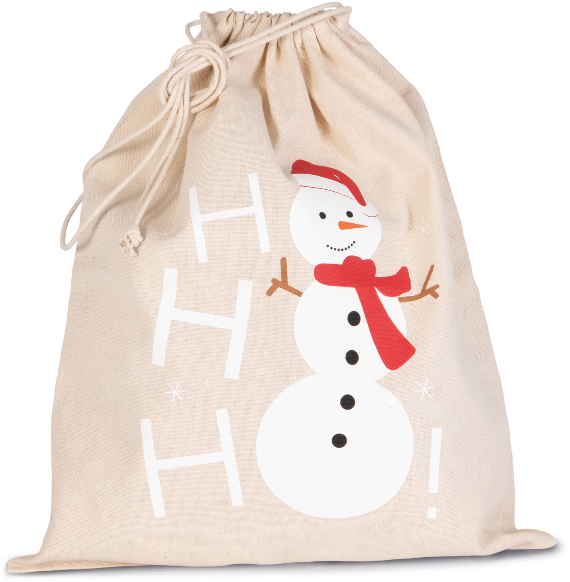 Baumwolltasche mit Kordelzug und Schneemannmotiv - Natural