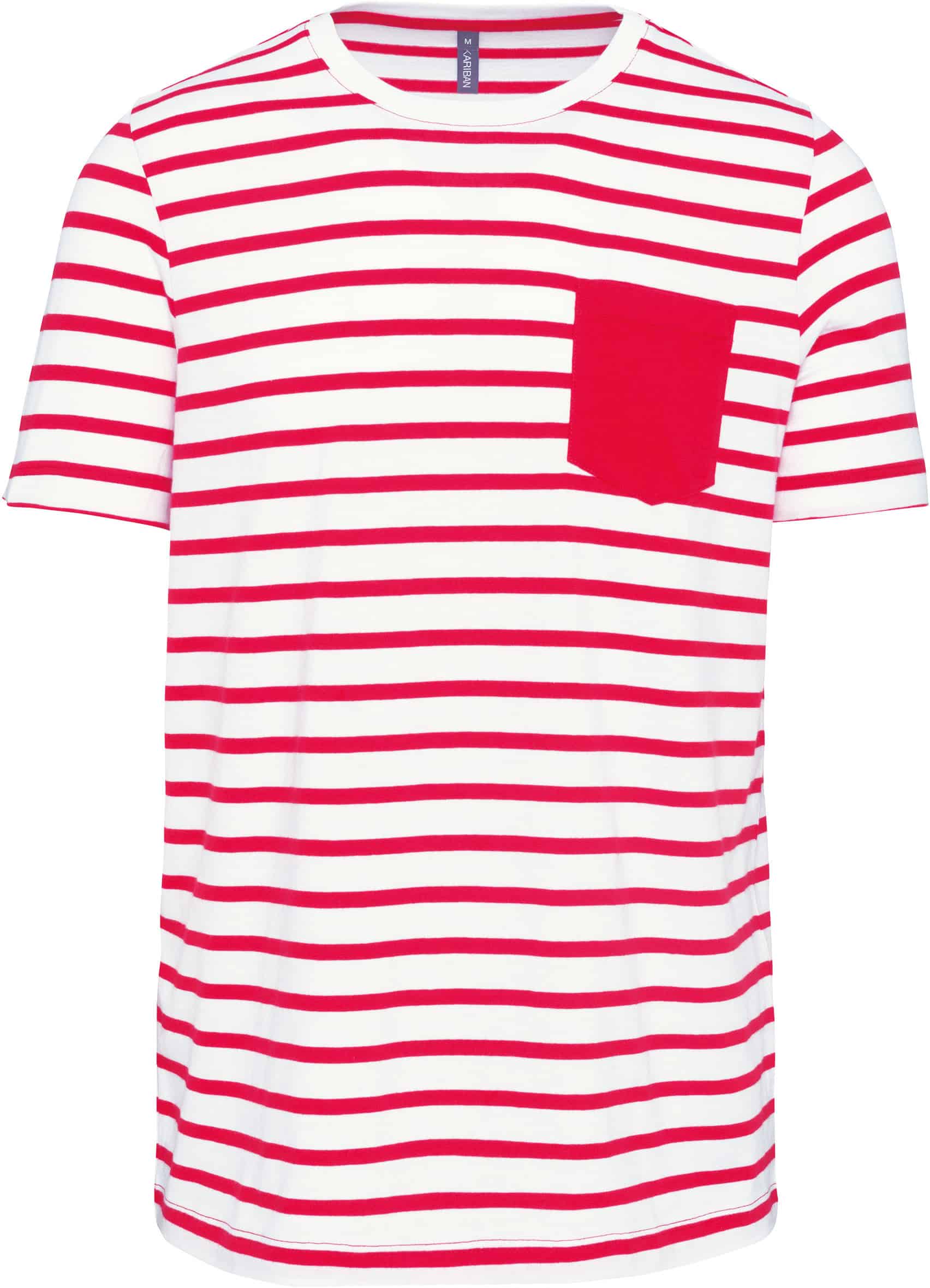 Gestreiftes Kurzarm-T-Shirt im Marine-Stil mit Tasche