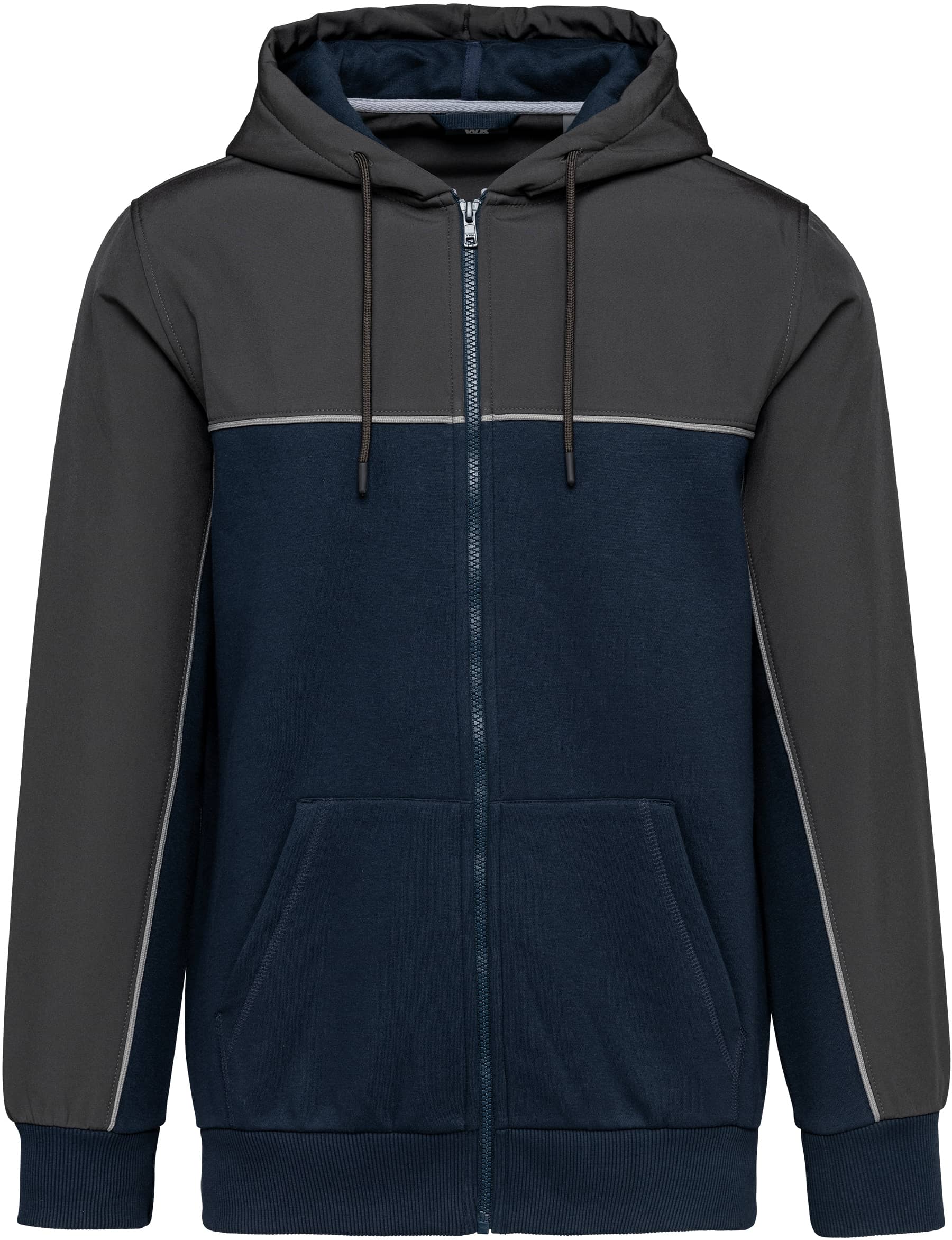 Umweltfreundliche, zweifarbige Molton-Kapuzenjacke mit Reißverschluss, Unisex