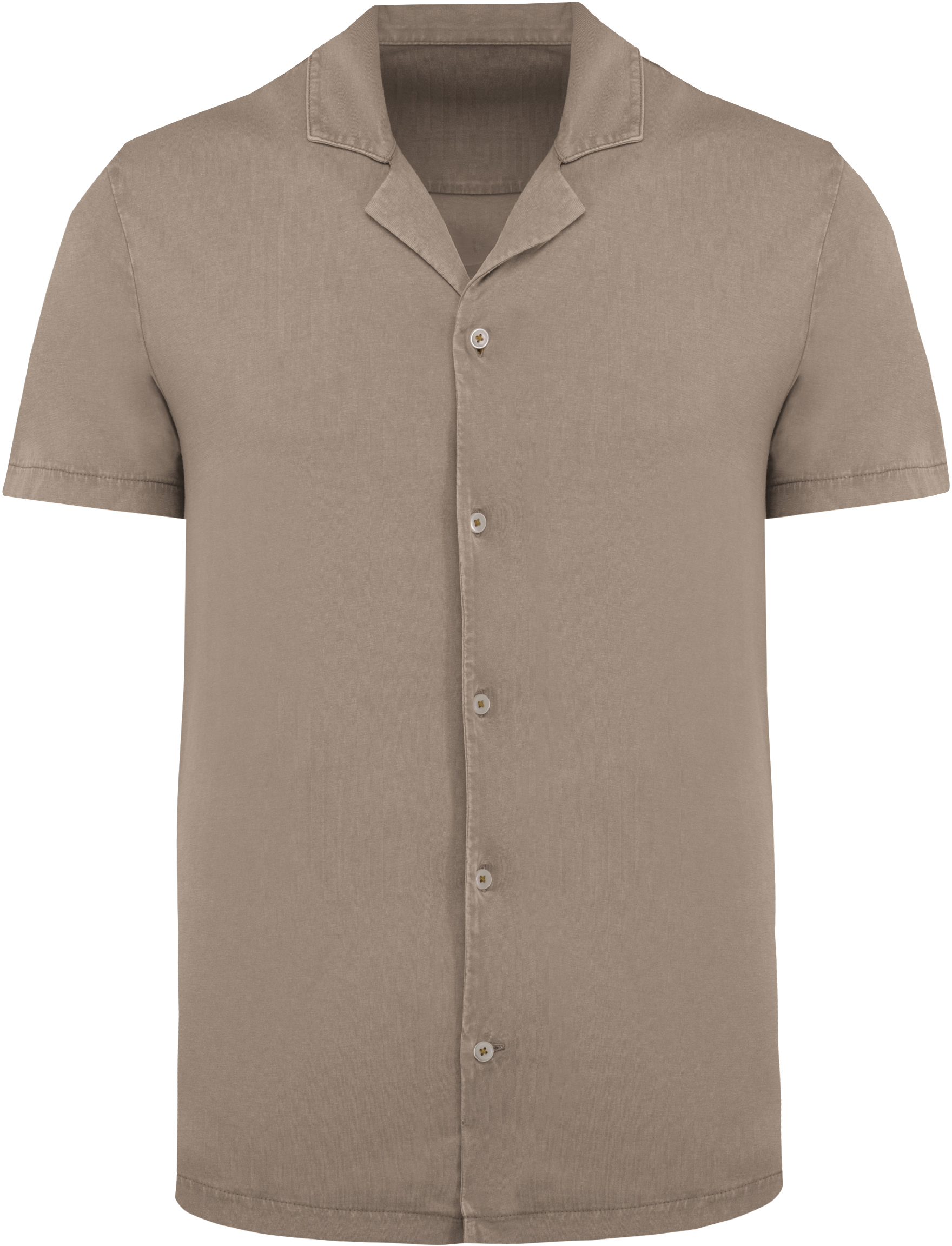 Umweltfreundliches ausgewaschenes Jersey-Herrenhemd mit kurzen Ärmeln und Bowling-Kragen