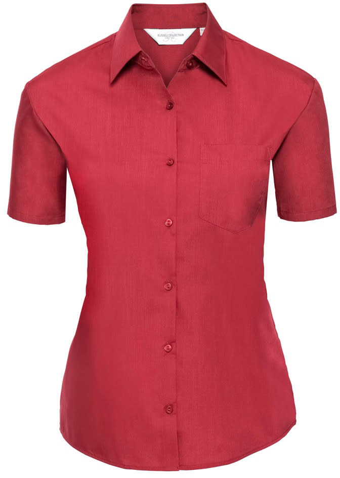 Körperbetonte Popeline-Kurzarmbluse aus Mischgewebe