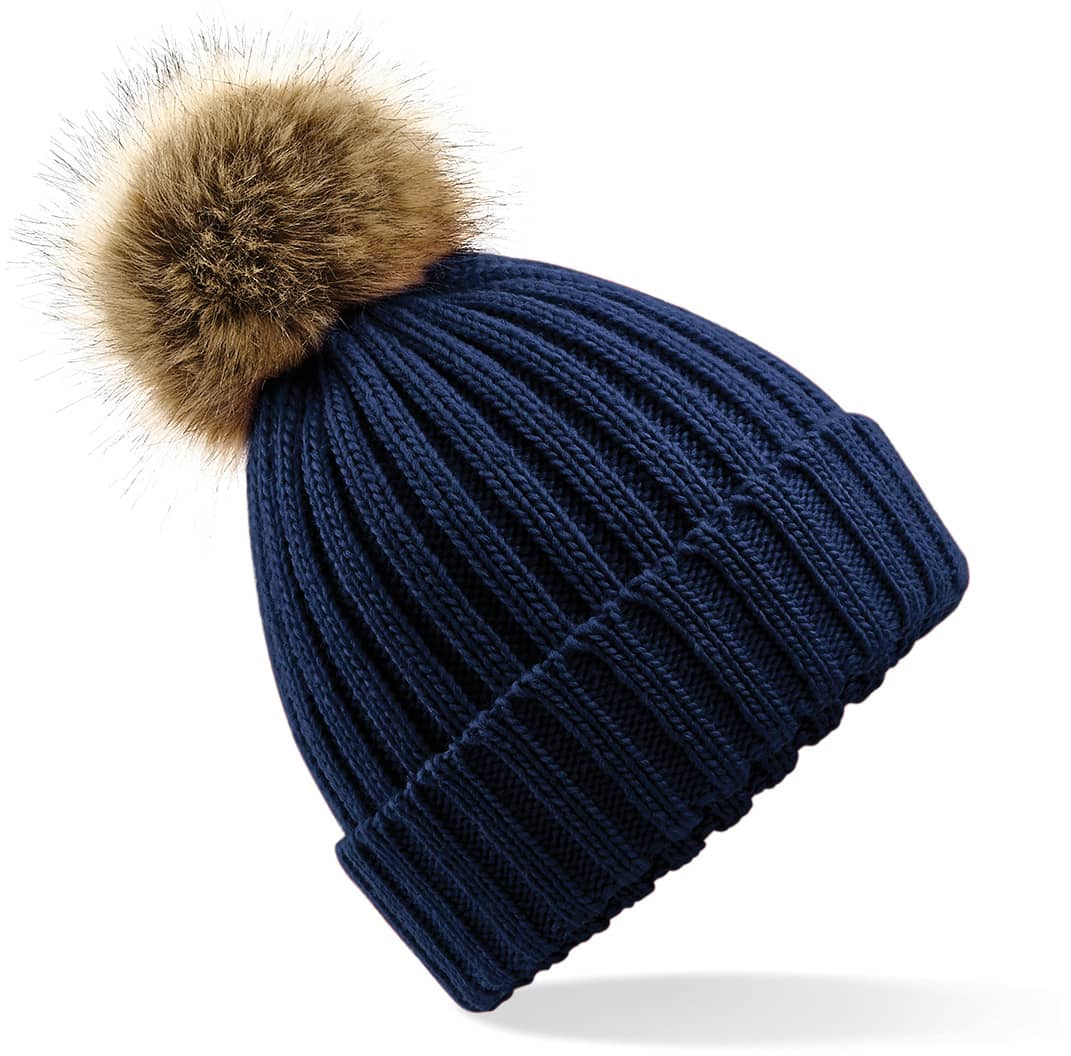 Faux Fur Pop Pom Chunky Beanie