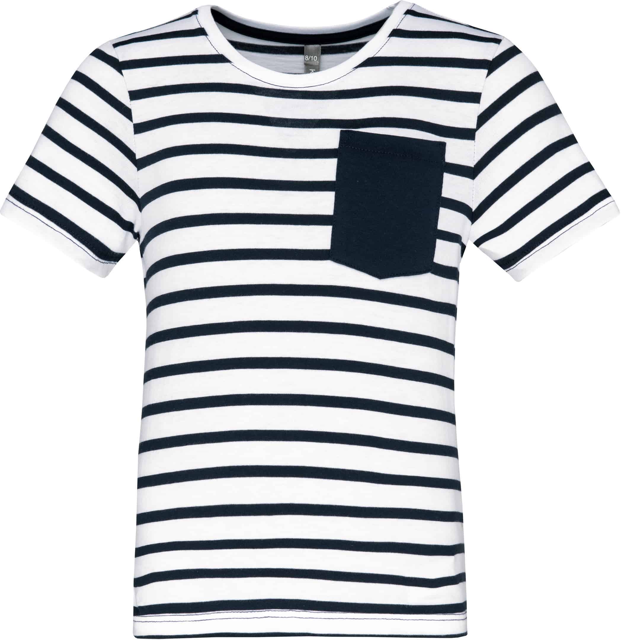 Gestreiftes Kurzarm-T-Shirt mit Tasche für Kinder im Marine-Stil