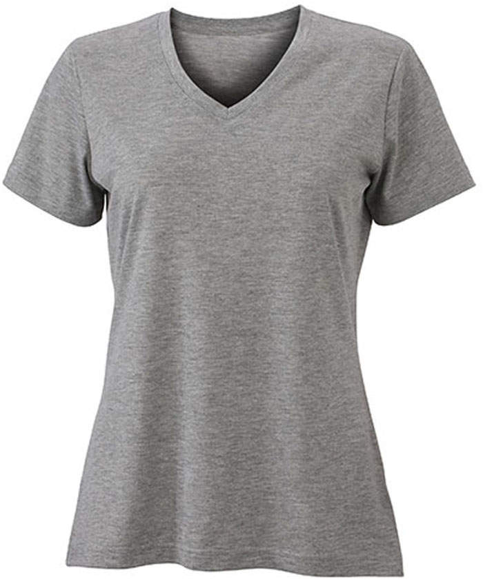 Meliertes schmal geschnittenes Damen T-Shirt mit V-Ausschnitt
