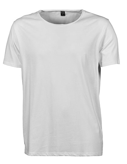 Modische tailliertes Herren-T-Shirt mit weitem Halsausschnitt und offener Kante